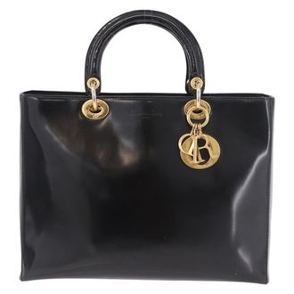Dior Vintage Lady Dior Patent Black Patent_Leather Handbag (Pre-Owned)