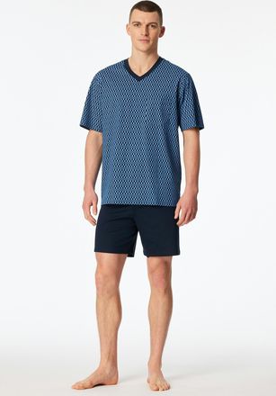 Schiesser Shorty SCHIESSER Comfort Nightwear, Herren, Gr. 48, 800, blau, Single Jersey, Obermaterial: 100% Baumwolle, Basic kurz, V-Ausschnitt, Homewear-Sets Sh