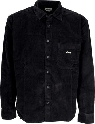 Obey Fluwelen Zwart Lang Shirt met Lange Mouwen - Heren - Casual Overhemden - Zwart - XL - Katoen - Overhemden