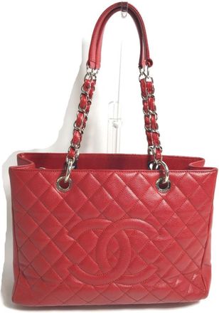 Chanel Red Color Grained Calfskin Shoulder Bag Tote Bag (Pre-Owned)