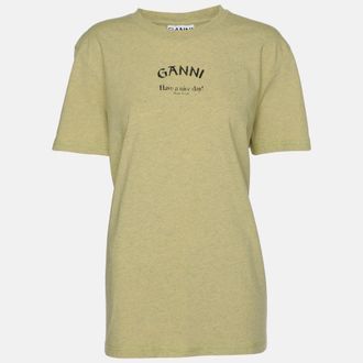 Ganni Ganni Leek Yellow Logo Print T-Shirt