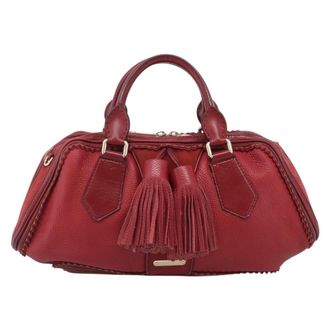 Burberry Hedwig Bowler Leather With Suede Red Leather Handbag (Pre-Owned)