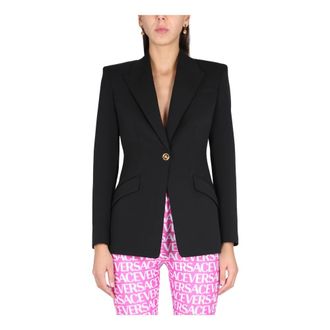 Versace Blazers, female, Black, Size: M Giacca Fitted 1 Bottone
