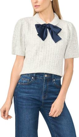 CeCe by Cynthia Steffe Tie Neck Cable Stitch Sweater in Jazz Club at Nordstrom, Size X-Large