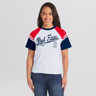 WEAR by Erin Andrews Womens WEAR by Erin Andrews White Boston Red Sox Striped Raglan T-Shirt at Nordstrom, Size X-Large