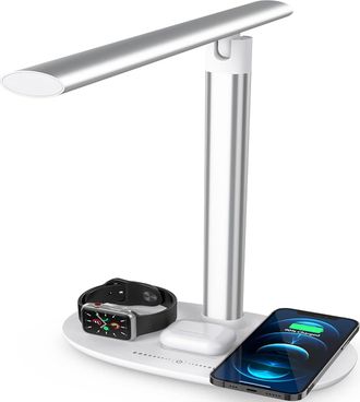 OEM L&aacute;mpara De Escritorio Led Multifuncional, L&aacute;mpara De Mesa Regulable 4 En 1 Con Protecci&oacute;n Ocular, Carga Inal&aacute;mbrica De 15 W, Atenuaci&oacute;n Continua De 60