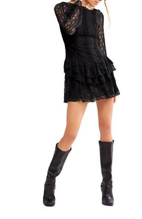 Free People Tabby Lace Long Sleeve Minidress in Black at Nordstrom Rack, Size X-Small