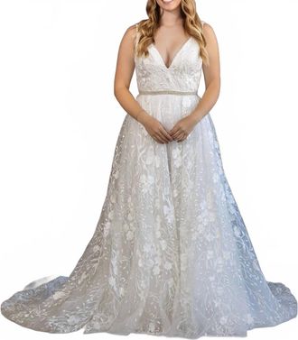 Lore Tabitha Floral Embroidered A-Line Wedding Dress In Ivory