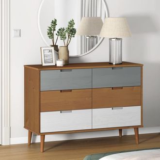 Berkfield Home Drawer Cabinet MOLDE Brown 113x40x80 cm Solid Wood Pine | Size: 113 x 40 x 80 cm