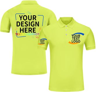 Generic Custom Polo Shirts for Women Men Design Your Own Text Logo Golf Shirt Personalised Customised Polo Shirts for Business Bright Yellow