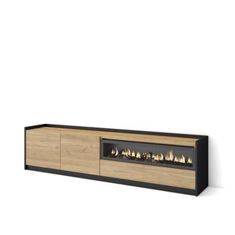 Skraut Home Skraut Home - Mueble Tv, Televisi&oacute;n, 207x37x50cm, Para Tv Hasta 80, Chimenea El&eacute;ctrica, Roble Y Negro