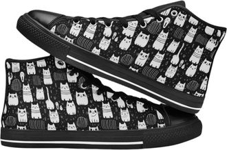 Generic Sneakers High Top Canvas Lace up Walking Shoes for Women Size 6-9 US (5-8 UK) Cat Graphic Design (Black, UK Footwear Size System, Adult, Women, Numeri