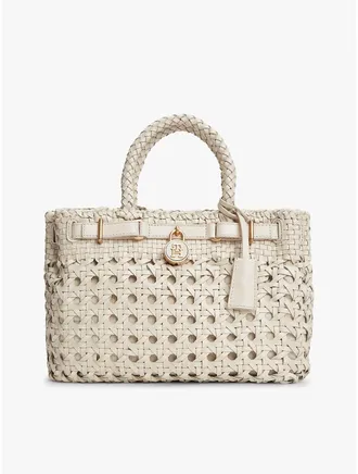 Tommy Hilfiger Womens Woven Leather Mini Tote Bag - White
