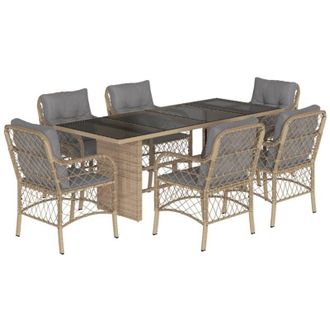 vidaXL Set Comedor De Jard&iacute;n 7 Pzas Con Cojines Rat&aacute;n Sint&eacute;tico Beige Vidaxl