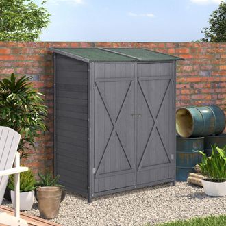 OUTSUNNY Garden Storage Shed Tool Organizer w/ Table in Grey