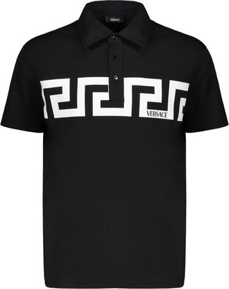 Versace Katoenen polo shirt met print op de voorkant - Heren - Polos - Zwart - S - Katoen - Tops