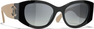 Chanel Ovale Zonnebril - Dames - Accessoires - Zwart - Maat: 53 MM