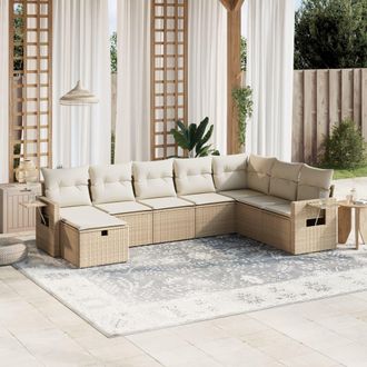 vidaXL Vidaxl - Juego De Sof&aacute;s De Jard&iacute;n Con Cojines Beige 8 Pzas Rat&aacute;n Pe