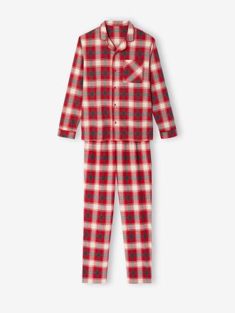 Vertbaudet Herren Schlafanzug aus Flanell, Weihnachts-Capsule rot kariert