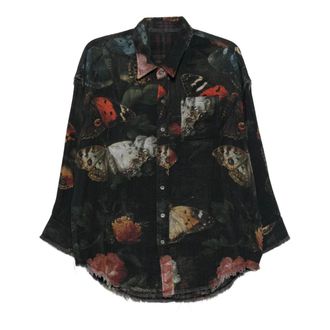 R13 Camisa Reversible con Cuello Ca&iacute;do y Costuras Deshilachadas - Blouses & Shirts - Mujer - Negro - M