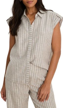 Nic+Zoe Stripe Cotton & Linen Blend Button-Up Resort Shirt in Neutral Multi at Nordstrom, Size Xx-Large