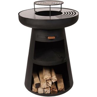 Purline Purline - Barbacoa Redonda Con Plancha De Acero Redonda Y Grill Negro