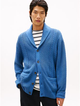 Tommy Hilfiger Mens Shawl Collar Cable Knit Cardigan - Blue - XL
