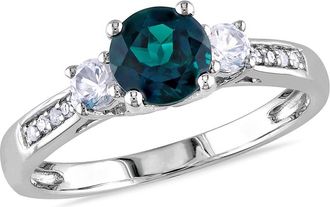 Amour Diamond and Created Emerald and White Sapphire 3-sTone Engagement Ring In 10K White Gold