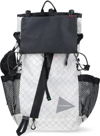 And Wander White Grey Technical Ecopack 30L Grid-Pattern Backpack