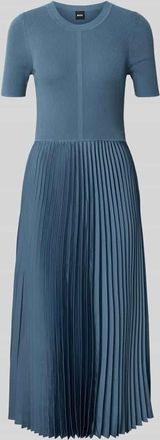 HUGO BOSS Figurbetontes Midikleid aus Viskose-Mix Modell FADRIDI in Rauchblau, Größe XL
