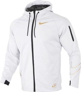 Nike Logo Printing Plus Fleece Hooded Jacket Coat White CU3678-100