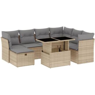 vidaXL Set De Sof&aacute;s De Jard&iacute;n Y Cojines 8 Piezas Rat&aacute;n Sint&eacute;tico Beige Vidaxl