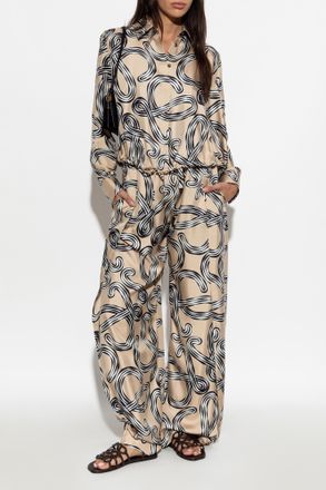 Loewe Silk Trousers With Print, Womens, Beige