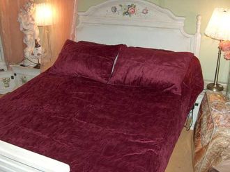 OEM Colcha De Terciopelo Burdeos Con Flores Bordadas Y Juego De Fundas De Almohada
