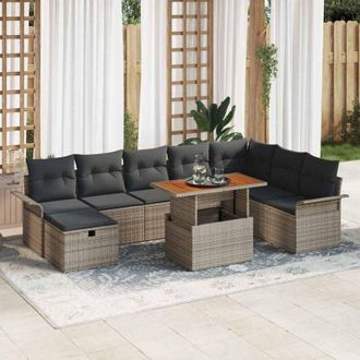 vidaXL Vidaxl - Conjunto De Sof&aacute; De Jard&iacute;n Con Coj&iacute;n 9 Pcs Gris Polirat&aacute;n
