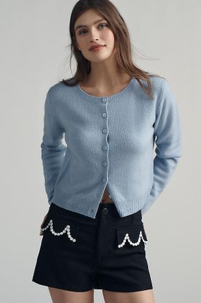 Maeve The Colette Linen Blend Daisy-Trim Shorts by Maeve