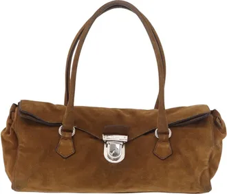 Prada Pattina Pushlock Satchel Suede Brown Suede Handbag (Pre-Owned)