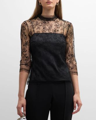 Adam Lippes Lace High-Neck Shirt w/ Attached Camisole