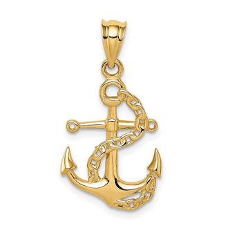 Diamond2Deal 14k Yellow Gold Polished Anchor & Chain Pendant