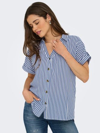 Only Kurzarmbluse ONLY ONLYASMIN SHIRT S/S WVN NOOS, Damen, Gr. XS, weiss (peacoat stripes:wei&szlig;), Web, Obermaterial: 100% Viskose, gestreift, regular fit n