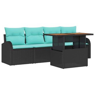 vidaXL Set Divano Da Giardino 5 Pz Nero Poly Rattan Vidaxl