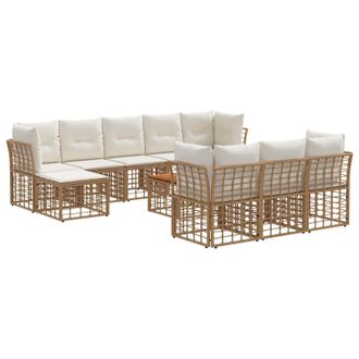 vidaXL Conjunto De Sof&aacute;s De Exterior 11 Pcs Natural Y Crema Poli&eacute;ster Vidaxl