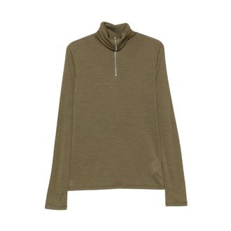 Jil Sander Truien & Vesten, Heren, Groen, M, Turtleneck T-shirt met rits aan de voorkant
