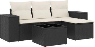 vidaXL Set De Muebles De Jard&iacute;n 5 Pzas Y Cojines Rat&aacute;n Sint&eacute;tico Negro Vidaxl