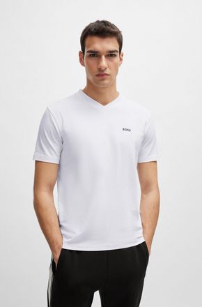 Boss Green by Hugo Boss T-Shirt BOSS GREEN Tee V, Herren, Gr. XXL, weiss (wei&szlig;100), Single Jersey, Obermaterial: 95% Baumwolle, 5% Elasthan, unifarben, regular fit normal, V-