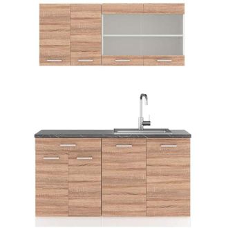 Vicco Cucina monoblocco R-Line, Sonoma/Bianco, 140 cm, pl Antracite