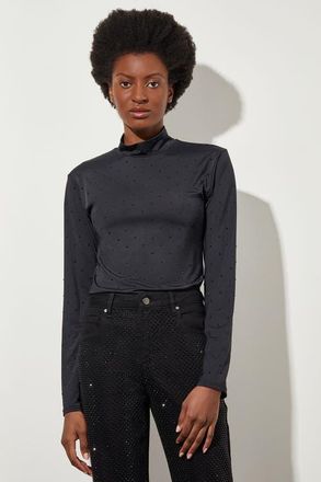 Ming Wang Crystal Detail Mock Neck Top in Black at Nordstrom, Size X-Large