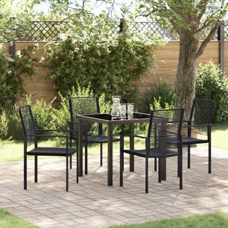 Berkfield Home 5 Piece Garden Dining Set Black PVC Rattan