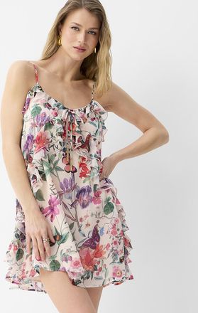 Icone Womens Ruffled sheer chiffon minidress