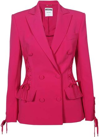 【送料&関税込】Moschino Fuchsia Stretch Gabardine Blazer Moschino Jeans Patchwork-printed Tailored Blazer - Suits